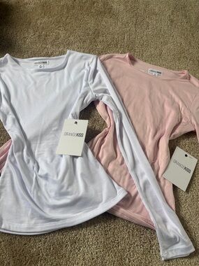 Orange Kiss Long Sleeve Tops - White & Light Pink
